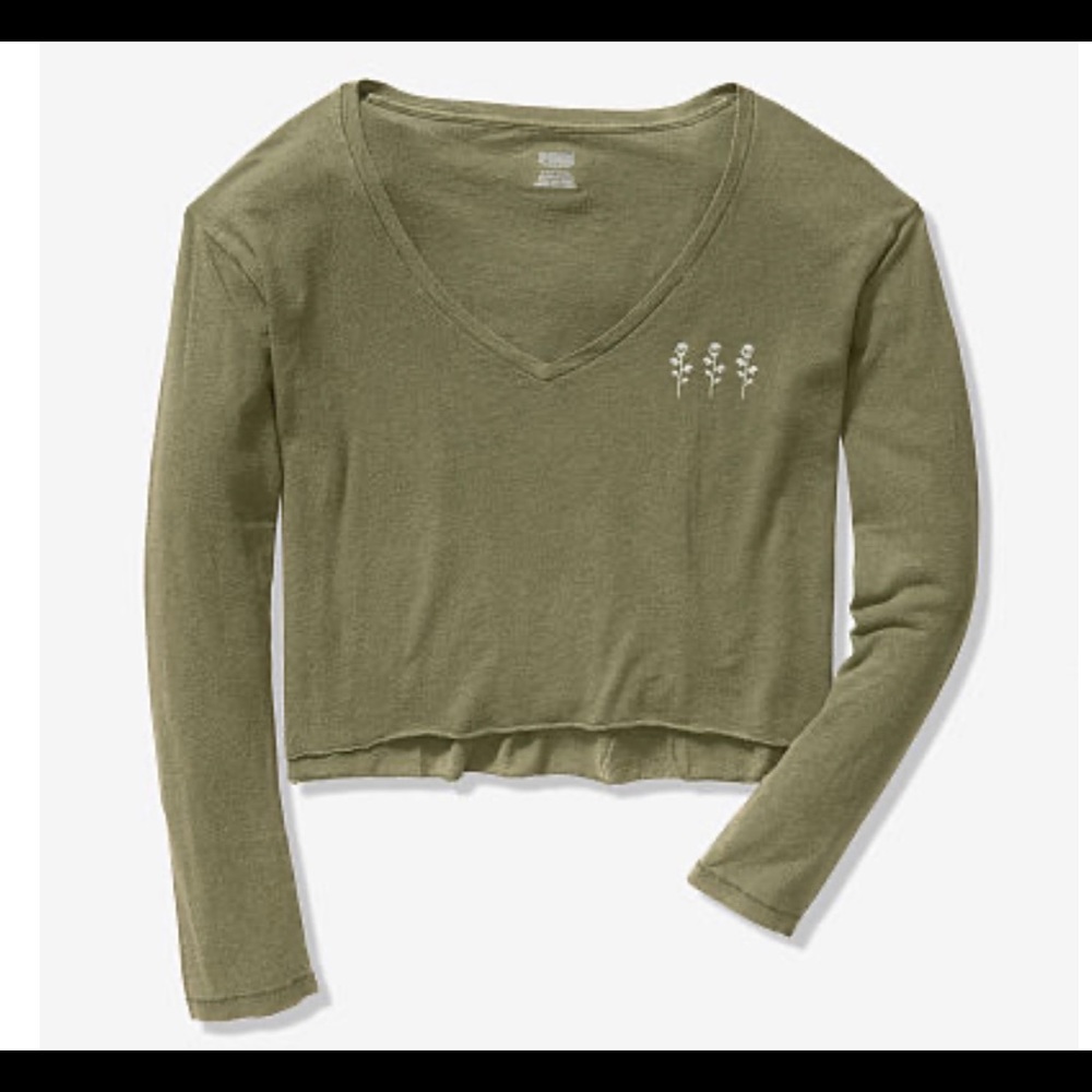 Pink VS VNeck Long sleeve Tee Green